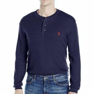 U.S. Polo Assn Men’s Large Navy Blue Long Sleeve Henley Shirt Waffle Knit